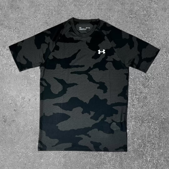 The Under Armour Black camo T-shirt is an exclusive piece of activewear attire.