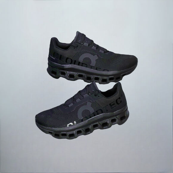 The ON running cloudmonster in the triple black colourway is a premium activewear trainer.